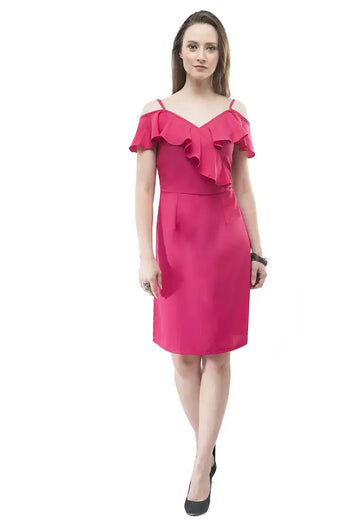 Flirty Pink Delight, Women's Summer Frilled Shift Dress on Spaghetti Straps